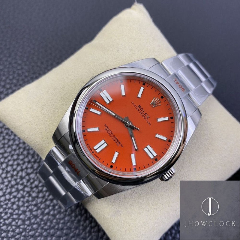 Fábrica EW - Rolex Oyster Perpetual M124300-0007 Mostrador Vermelho Coral Tamanho 41mm