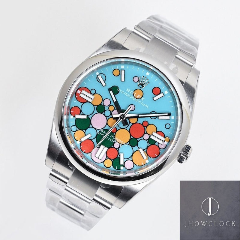 Fábrica EW - Rolex Oyster Perpetual M124300-0008 Mostrador Azul Turquesa Tamanho 41mm