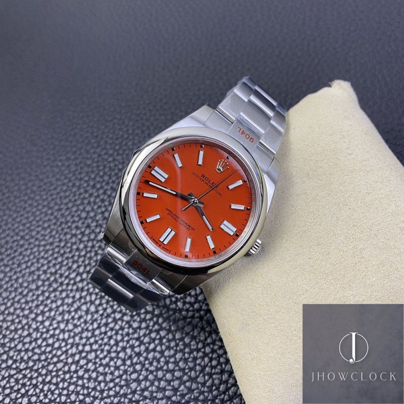 Fábrica EW - Rolex Oyster Perpetual M124300-0007 Mostrador Vermelho Coral Tamanho 41mm