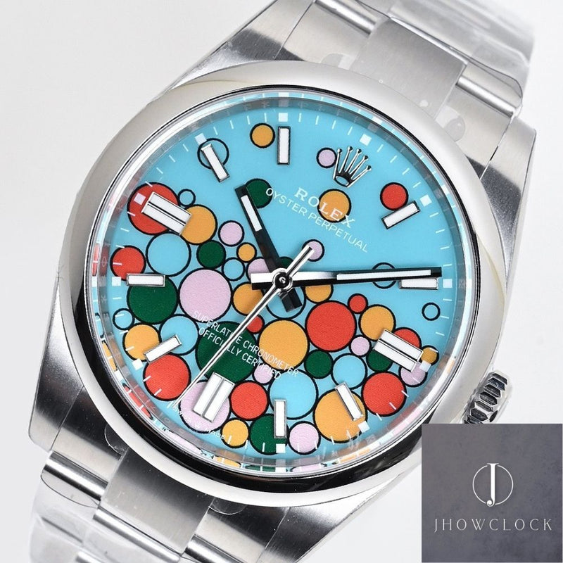 Fábrica EW - Rolex Oyster Perpetual M124300-0008 Mostrador Azul Turquesa Tamanho 41mm