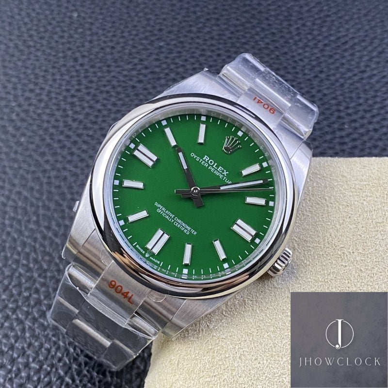Fábrica EW - Rolex Oyster Perpetual M124300-0005 Mostrador Verde Tamanho 41mm