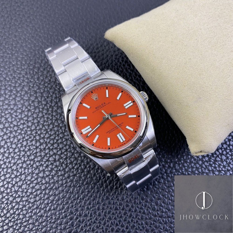 Fábrica EW - Rolex Oyster Perpetual M124300-0007 Mostrador Vermelho Coral Tamanho 41mm