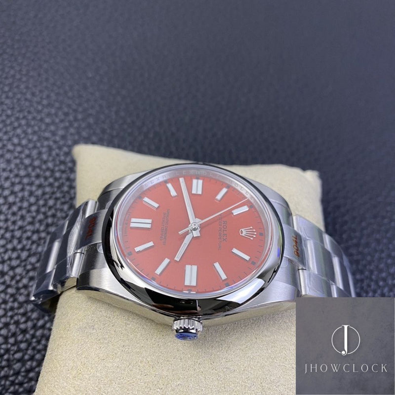 Fábrica EW - Rolex Oyster Perpetual M124300-0007 Mostrador Vermelho Coral Tamanho 41mm