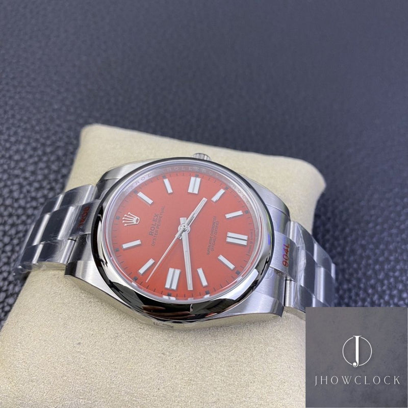 Fábrica EW - Rolex Oyster Perpetual M124300-0007 Mostrador Vermelho Coral Tamanho 41mm