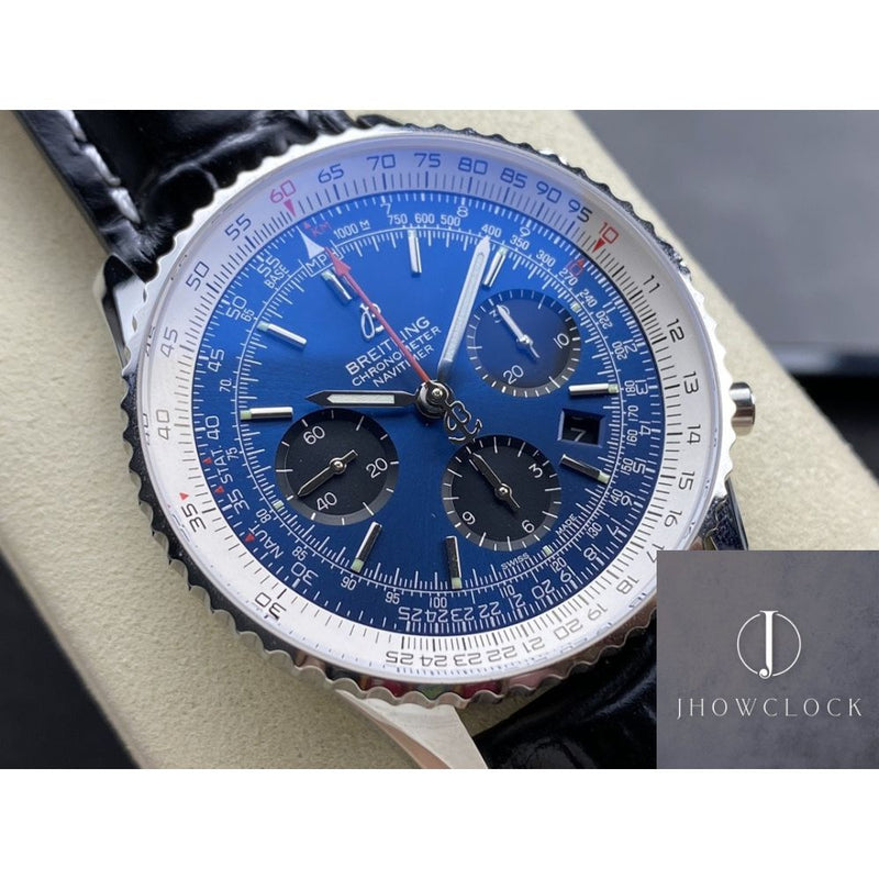 Fábrica BLS - Breitling Navitimer AB0127211C1A1 Pulseira de couro com mostrador azul