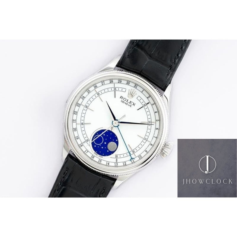 Fábrica EW - Rolex Cellini Moonphase M50535-0002 Mostrador Branco