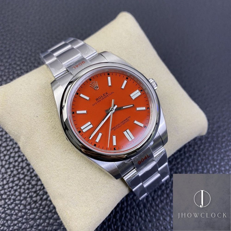 Fábrica EW - Rolex Oyster Perpetual M124300-0007 Mostrador Vermelho Coral Tamanho 41mm