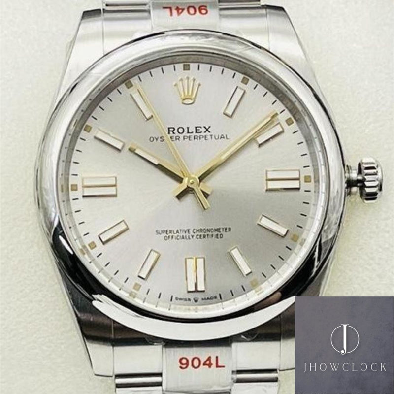 Fábrica EW - Rolex Oyster Perpetual M124300-0001 Mostrador Prata Tamanho 41mm