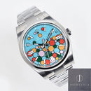Fábrica EW - Rolex Oyster Perpetual M124300-0008 Mostrador Azul Turquesa Tamanho 41mm