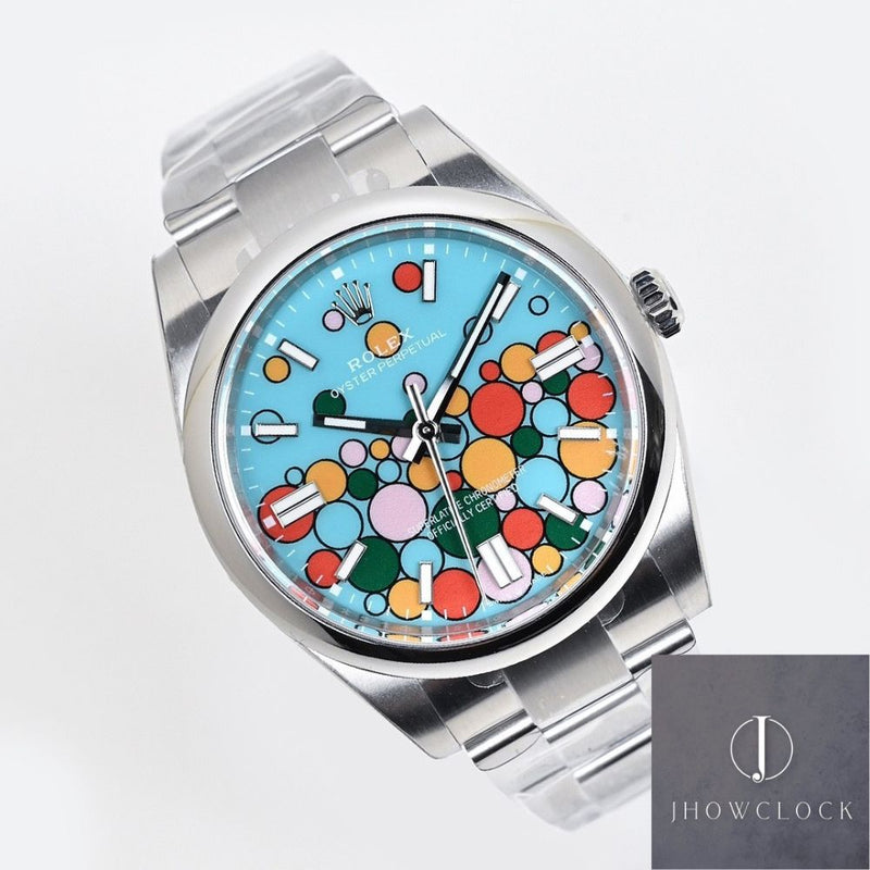 Fábrica EW - Rolex Oyster Perpetual M124300-0008 Mostrador Azul Turquesa Tamanho 41mm