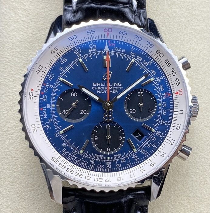 Fábrica BLS - Breitling Navitimer AB0127211C1A1 Pulseira de couro com mostrador azul