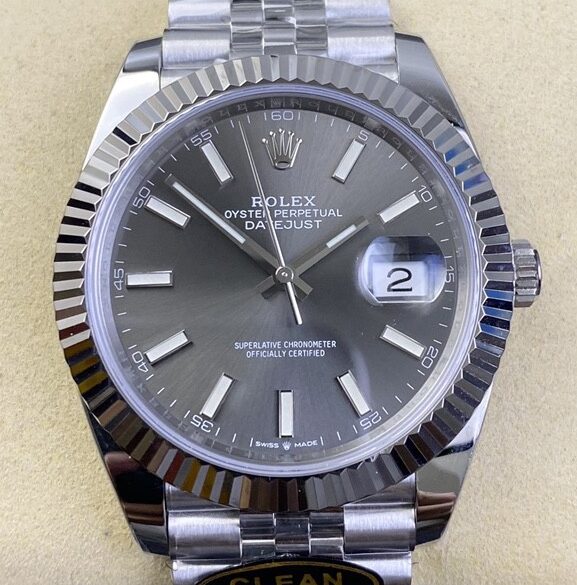 Fábrica Clean - Rolex Datejust M126334-0014 Mostrador Cinza Tamanho 41mm