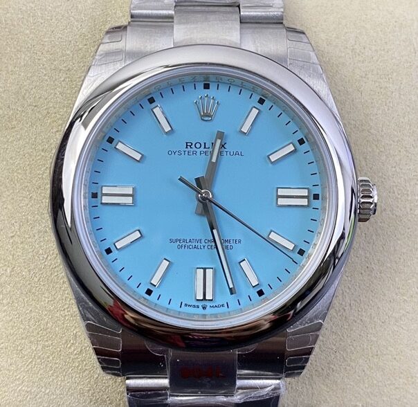 Fábrica EW - Rolex Oyster Perpetual M124300-0006 Mostrador Azul Tiffany Tamanho 41mm