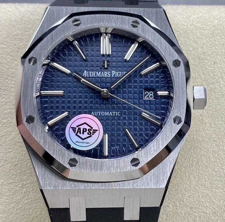 Fábrica APS - Audemars Piguet Royal Oak 15400 Pulseira de borracha com mostrador azul